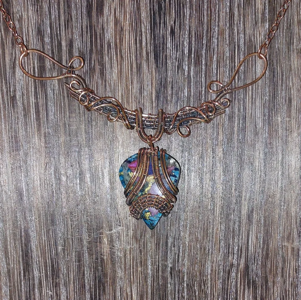 Oyster Turquoise Wire Wrapped Necklace - Picture 4 of 6